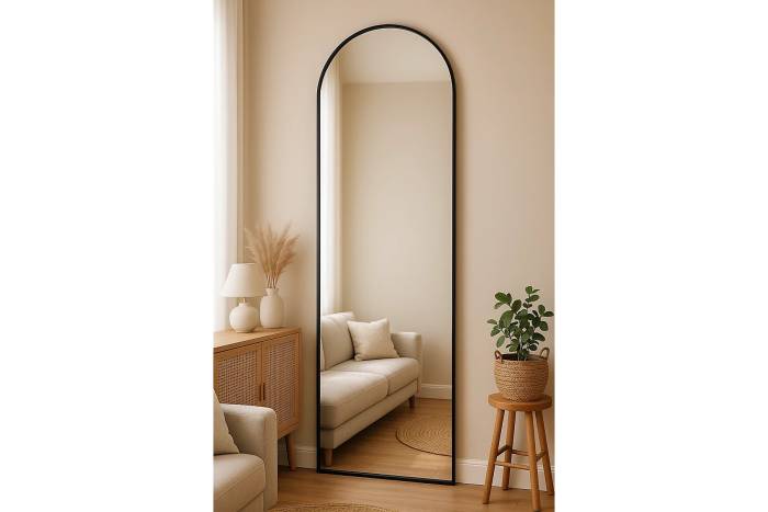 Arch Full Length Standing Aluminum Mirror - Black
