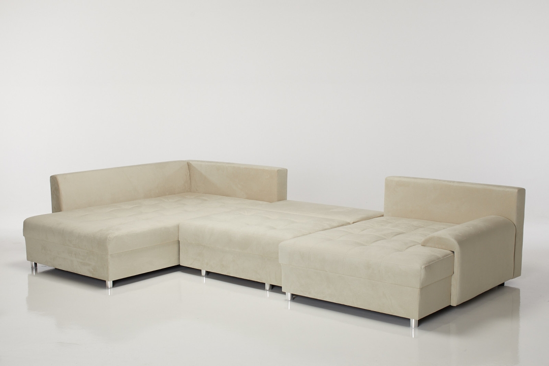 Aspen Large Reversible U Shaped Sleeper Corner Sofa Bed - Ivory Velvet