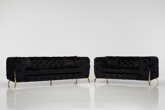 Annabelle Luxury Chesterfield Sofa Set - Black Velvet