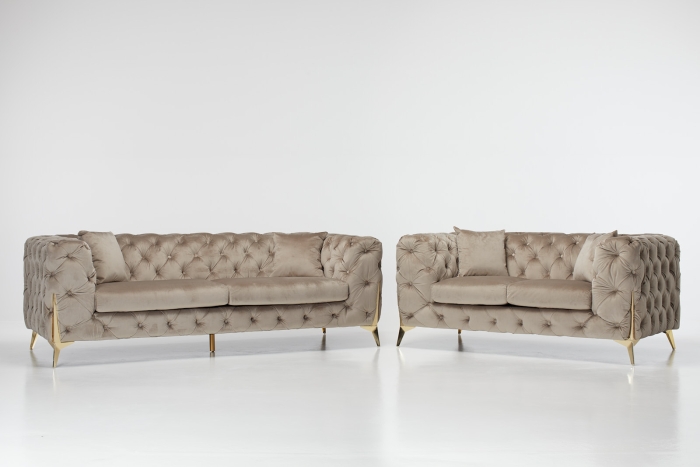 Annabelle Luxury Chesterfield Sofa Set - Mink Velvet
