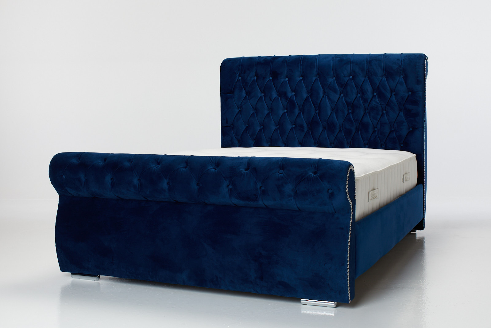 Belle - 5ft King Size Upholstered Sleigh Bed, Blue Velvet | Furniture ...