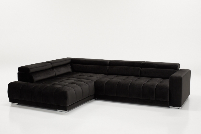 Carmel Large Left Hand Chaise Corner Sofa - Midnight Black Velvet