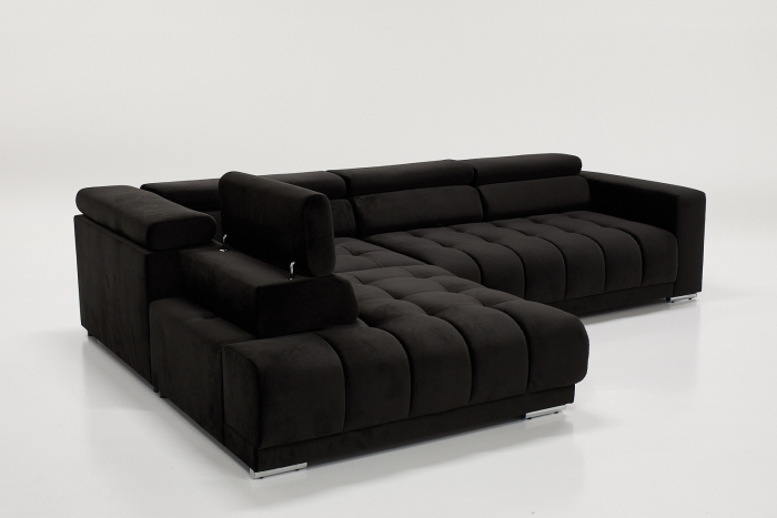 Carmel Large Left Hand Chaise Corner Sofa - Midnight Black Velvet