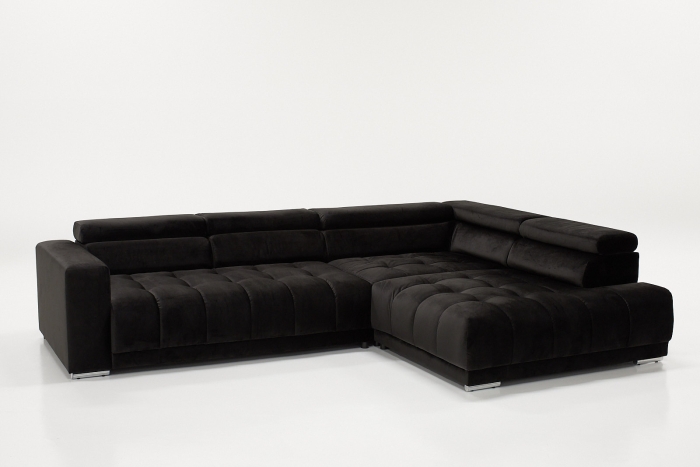 Carmel Large Right Hand Chaise Corner Sofa - Midnight Black Velvet
