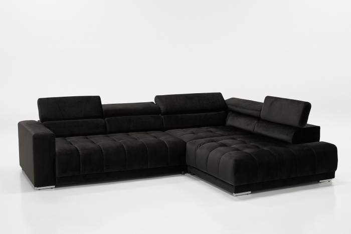 Carmel Large Right Hand Chaise Corner Sofa - Midnight Black Velvet
