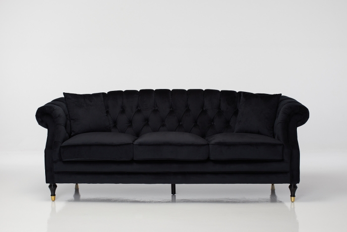 Carmen 3 Seater Chesterfield Sofa - Black Velvet