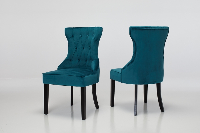 Cleo Upholstered Dining Chairs with Black Legs - Teal Velvet