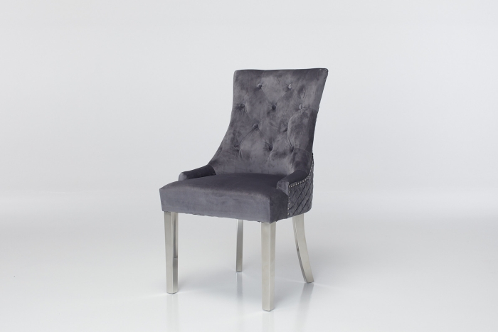 Coco Upholstered Dining Chair with Chrome Legs - Grey Velvet