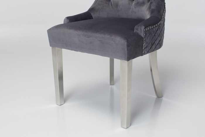 Coco Upholstered Dining Chair with Chrome Legs - Grey Velvet