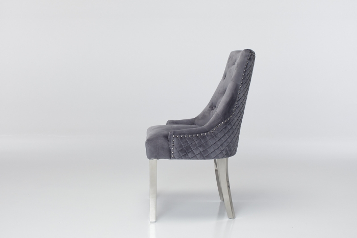 Coco Upholstered Dining Chair with Chrome Legs - Grey Velvet