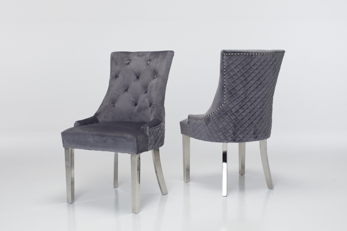 Coco Upholstered Dining Chairs with Chrome Legs - Grey Velvet