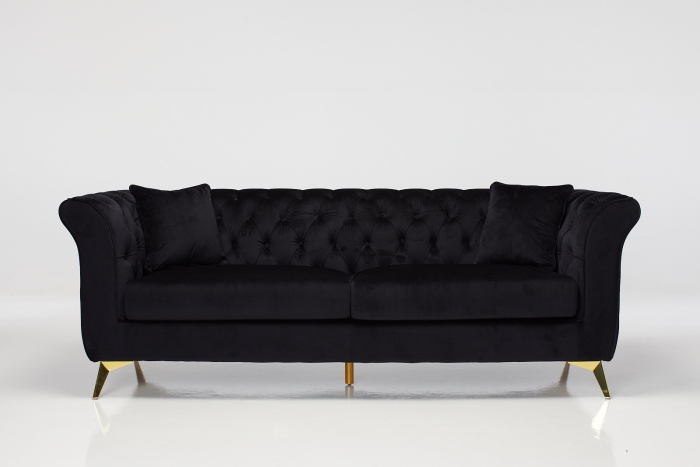 Lauren 3 Seater Modern Chesterfield Sofa - Black Velvet