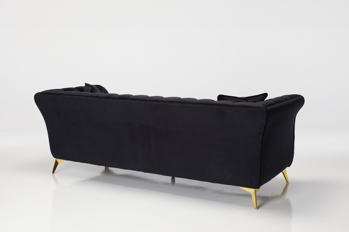Lauren 3 Seater Modern Chesterfield Sofa - Black Velvet