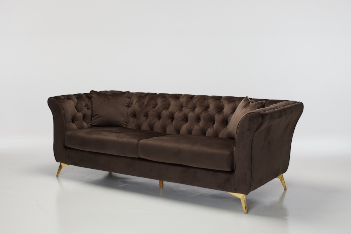 Lauren 3 Seater Modern Chesterfield Sofa - Brown Velvet