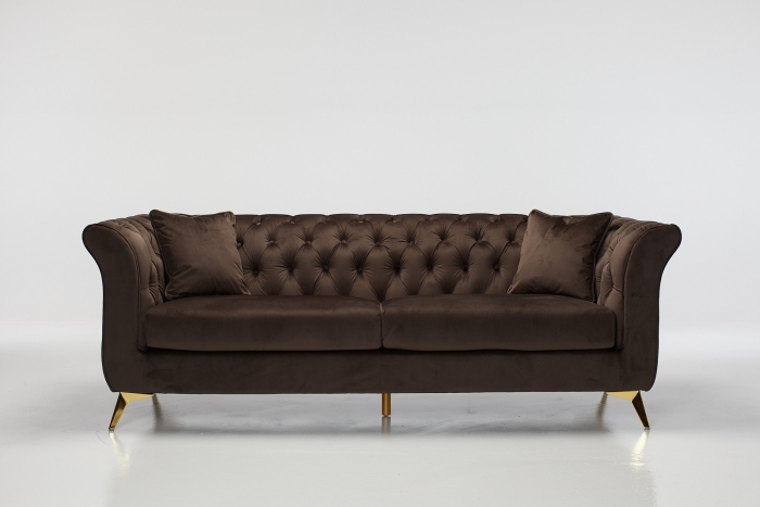 Lauren 3 Seater Modern Chesterfield Sofa - Brown Velvet