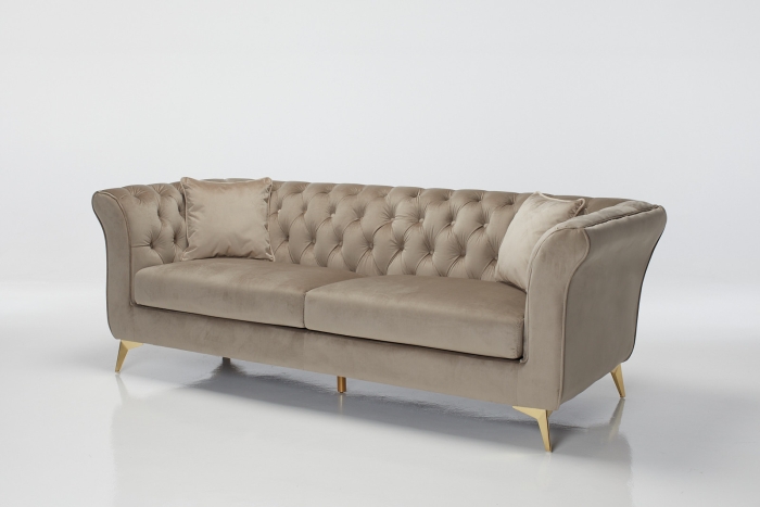 Lauren 3 Seater Modern Chesterfield Sofa - Mink Velvet