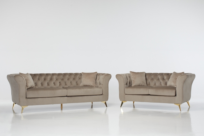 Lauren Modern Chesterfield Sofa Set - Mink Velvet