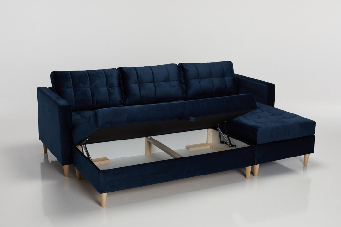 Newport Reversible Chaise Sofa Bed with Storage Ottoman - Midnight Blue Velvet