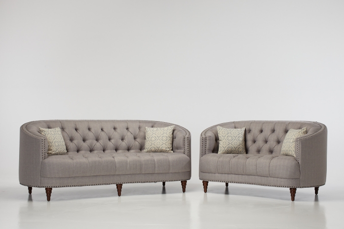 Olivia Modern Chesterfield Sofa Set - Grey Fabric