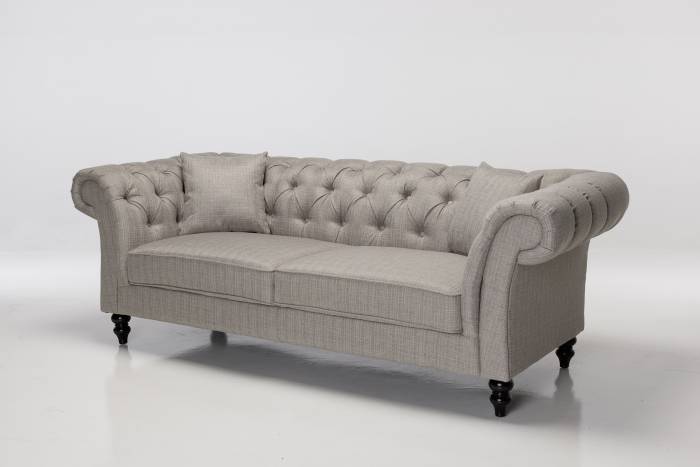 Charlotte - 3 Seater Classic Chesterfield Sofa, Grey Fabric
