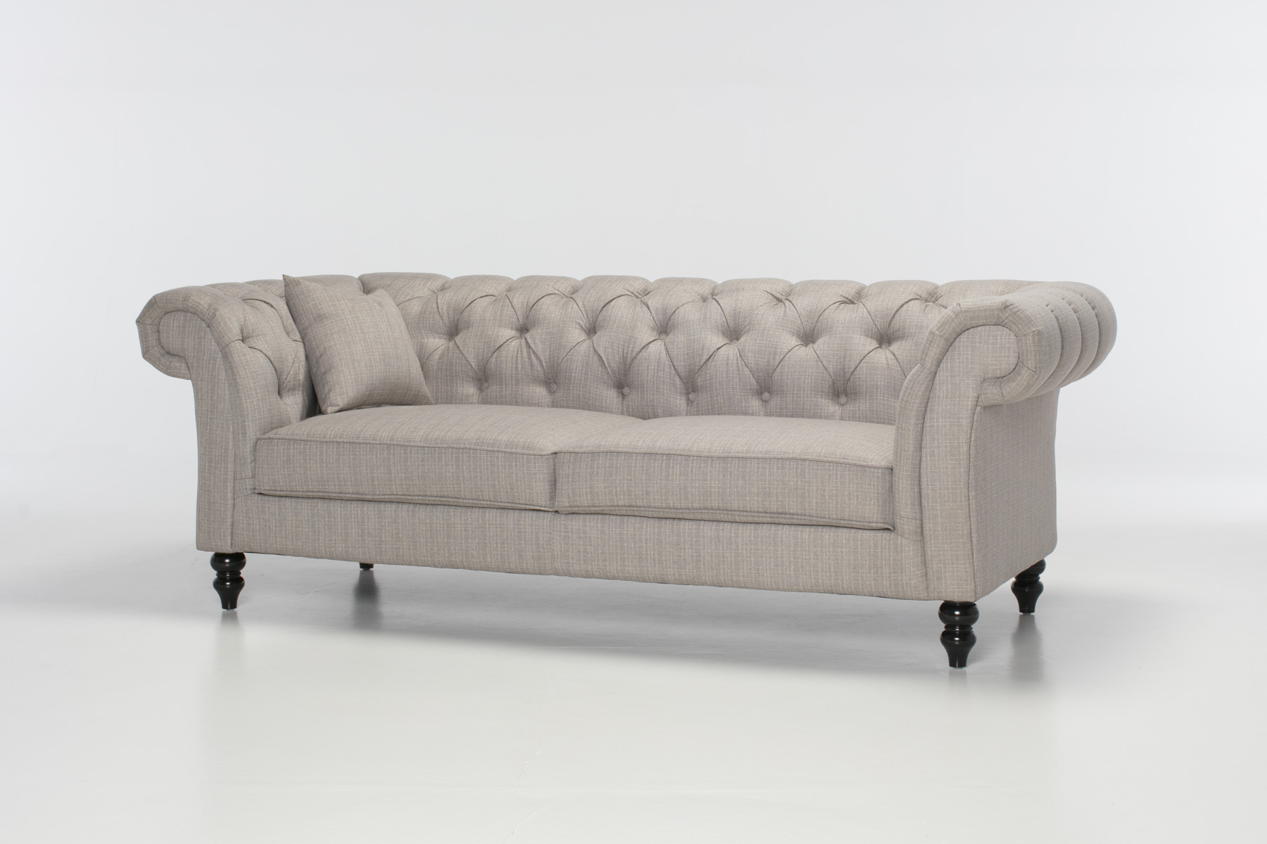 Charlotte 3 Seater Sofa - Classic 3 Seater Chesterfield Sofa, Grey Fabric