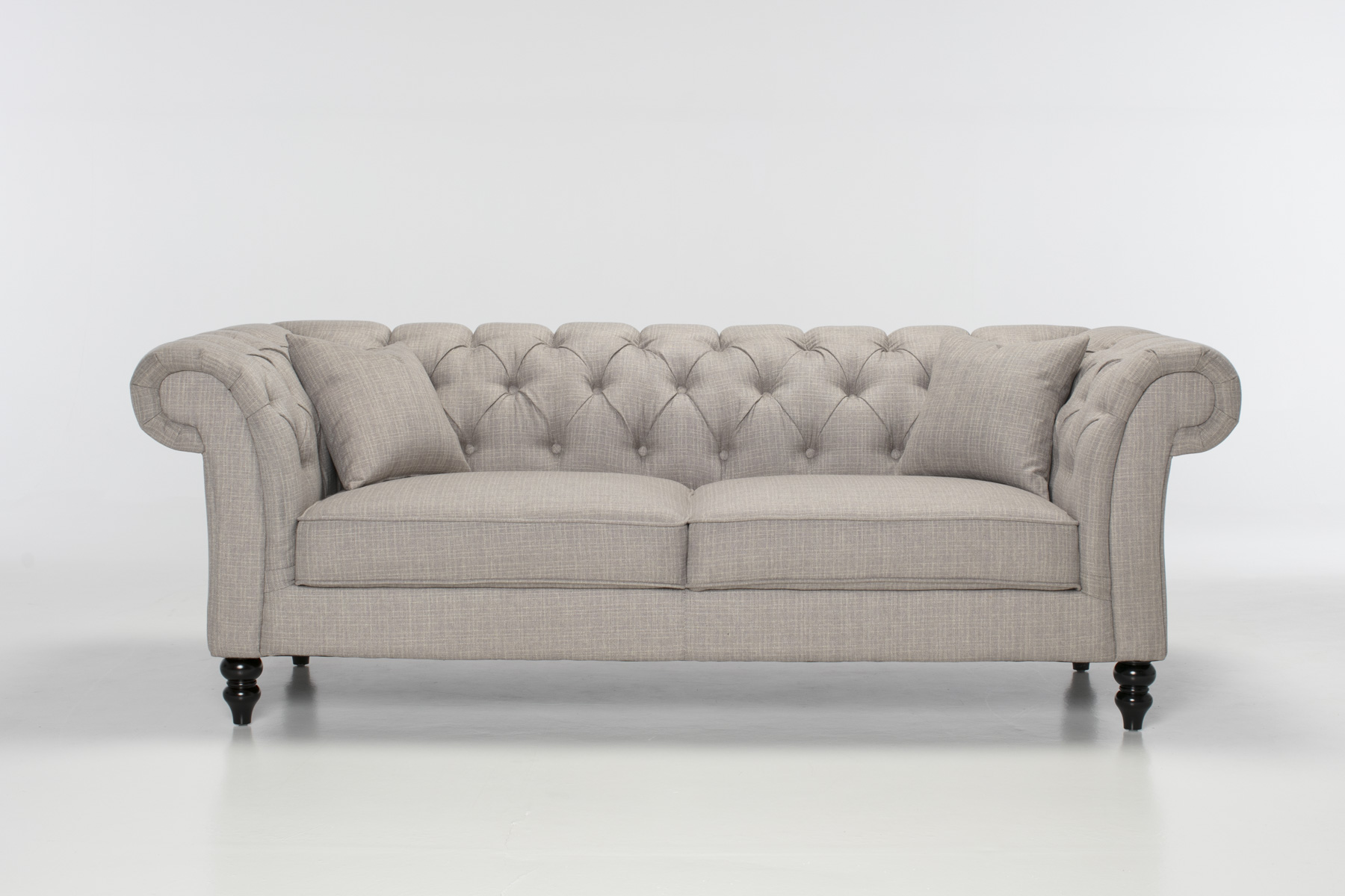 Charlotte 3 Seater Sofa - Classic 3 Seater Chesterfield Sofa, Grey Fabric