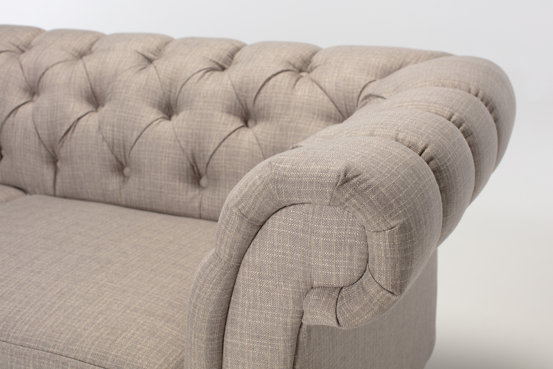 Charlotte 3 Seater Sofa - Classic 3 Seater Chesterfield Sofa, Grey Fabric