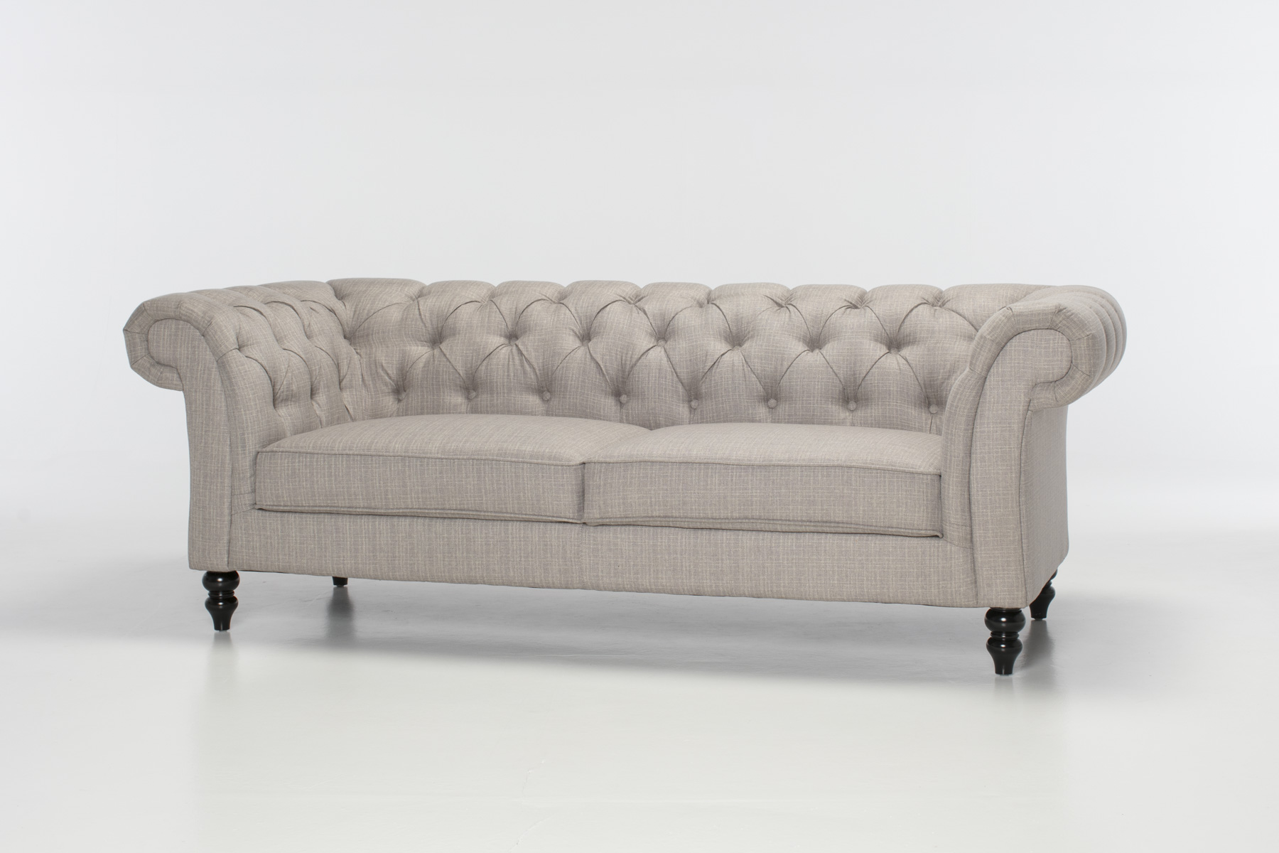 Charlotte 3 Seater Sofa - Classic 3 Seater Chesterfield Sofa, Grey Fabric