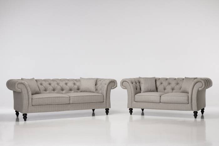 Charlotte - Classic Chesterfield Sofa Set, Grey Fabric