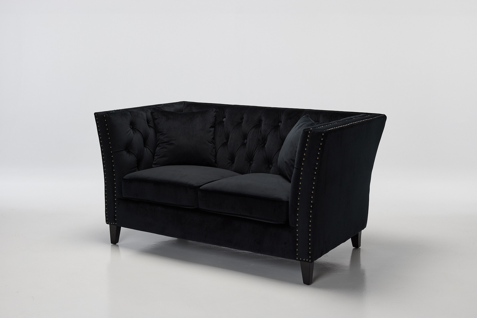 Chloe 2 Seater Modern Chesterfield Sofa - Black Velvet