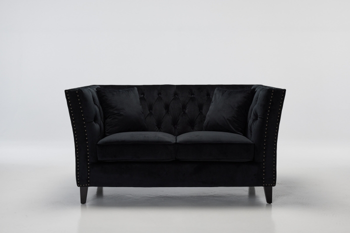 Chloe 2 Seater Modern Chesterfield Sofa - Black Velvet