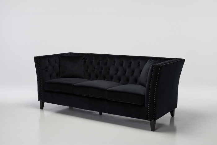 Chloe 3 Seater Modern Chesterfield Sofa - Black Velvet