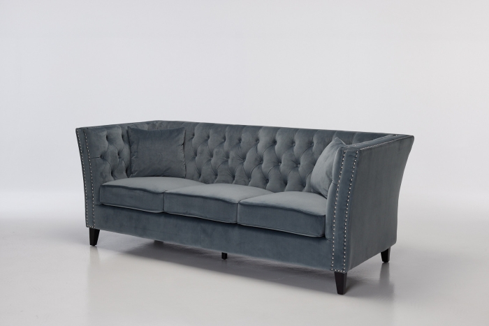 Chloe 3 Seater Modern Chesterfield Sofa - Grey Velvet
