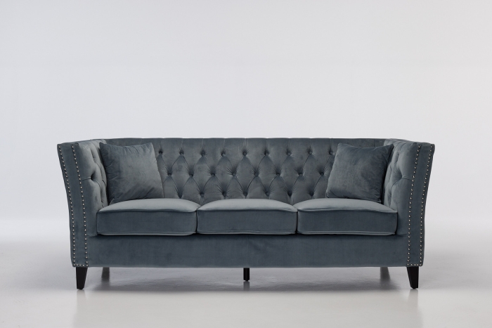 Chloe 3 Seater Modern Chesterfield Sofa - Grey Velvet