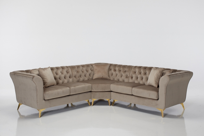 Lauren Modern Chesterfield Corner Sofa - Mink Velvet