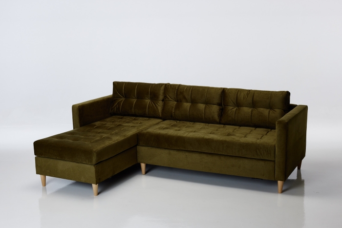 Newport Left Hand Chaise Sofa Bed with Storage Ottoman - Olive Velvet