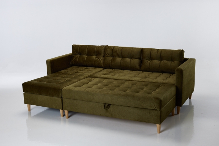 Newport Left Hand Chaise Sofa Bed with Storage Ottoman - Olive Velvet