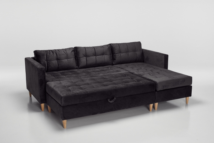 Newport Right Hand Chaise Sofa Bed with Storage Ottoman - Graphite Velvet