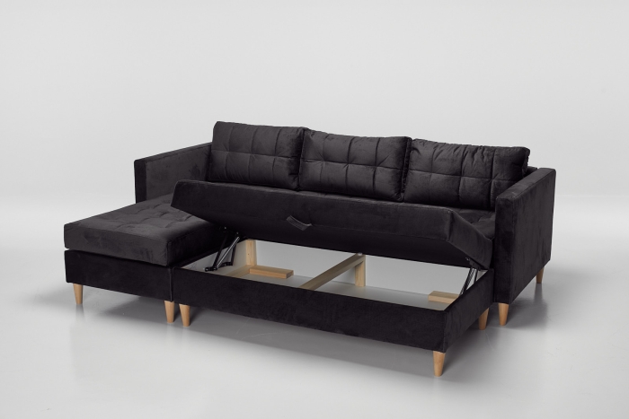 Newport Left Hand Chaise Sofa Bed with Storage Ottoman - Graphite Velvet