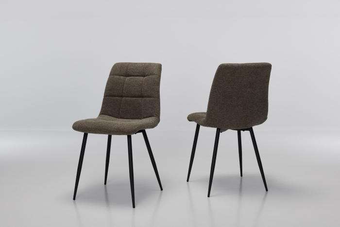 Enza Brown Linen Dining Chairs with Black Metal Legs