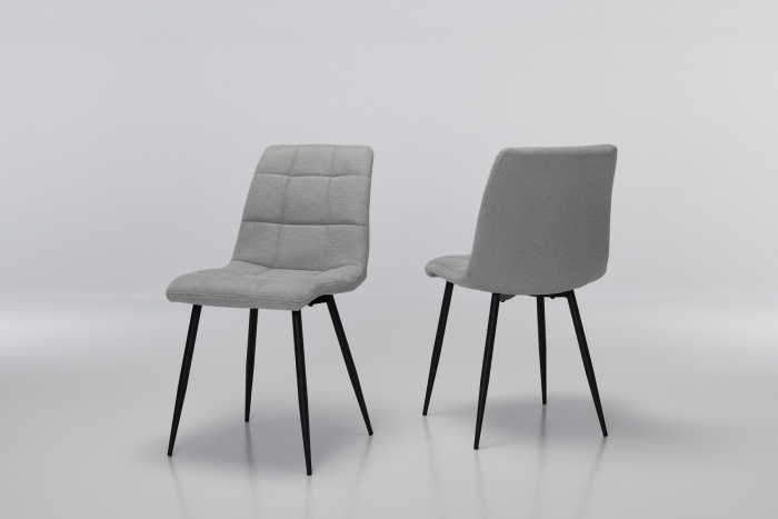 Enza Silver Linen Dining Chairs with Black Metal Legs