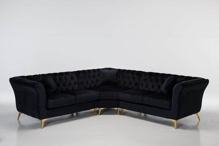 Lauren Modern Chesterfield Corner Sofa - Black Velvet