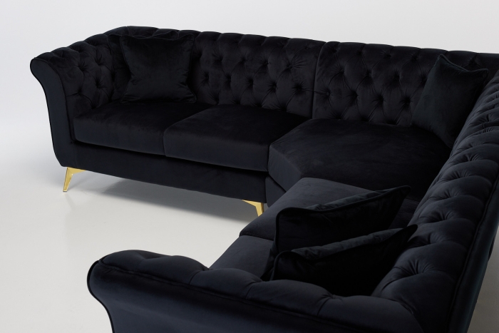 Lauren Modern Chesterfield Corner Sofa - Black Velvet