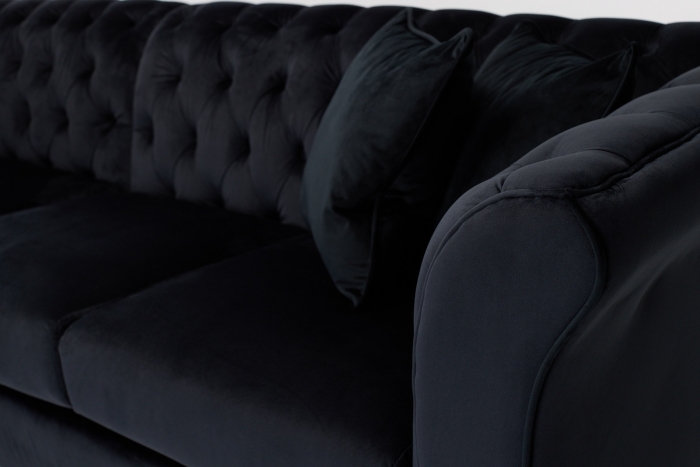 Lauren Modern Chesterfield Corner Sofa - Black Velvet