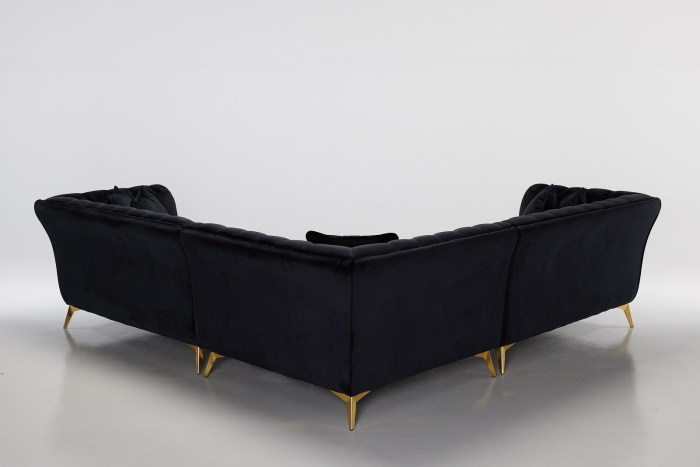 Lauren Modern Chesterfield Corner Sofa - Black Velvet