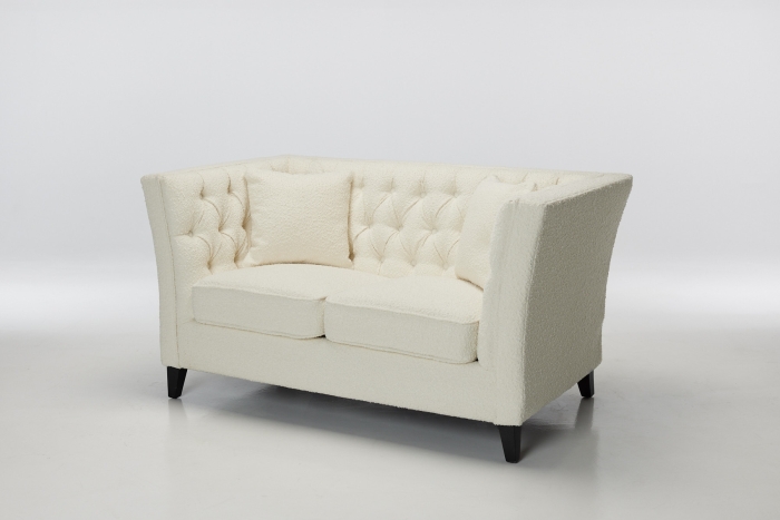 Chloe Modern Chesterfield 2 Seat Sofa - White Teddy Boucle with Black Legs