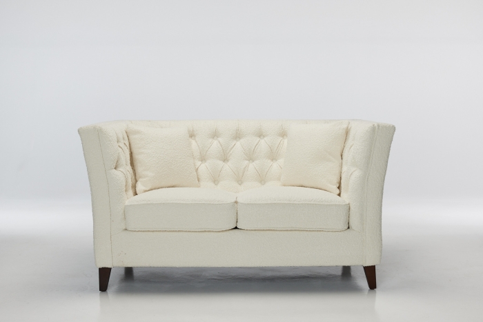 Chloe Modern Chesterfield 2 Seat Sofa - White Teddy Boucle with Walnut Legs