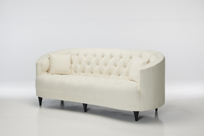 Olivia Modern Chesterfield 3 Seat Sofa - White Teddy Boucle with Black Legs