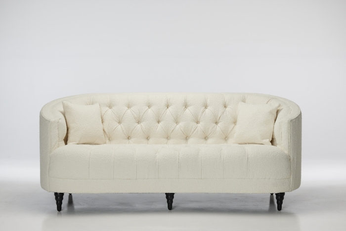 Olivia Modern Chesterfield 3 Seat Sofa - White Teddy Boucle with Black Legs