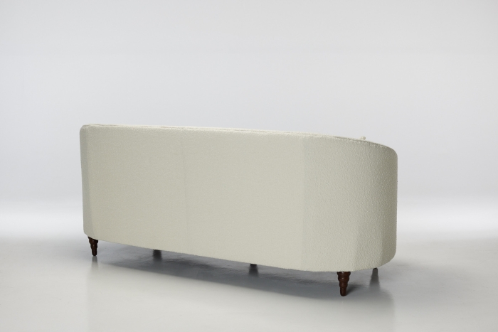 Olivia Modern Chesterfield 3 Seat Sofa - White Teddy Boucle with Walnut Legs